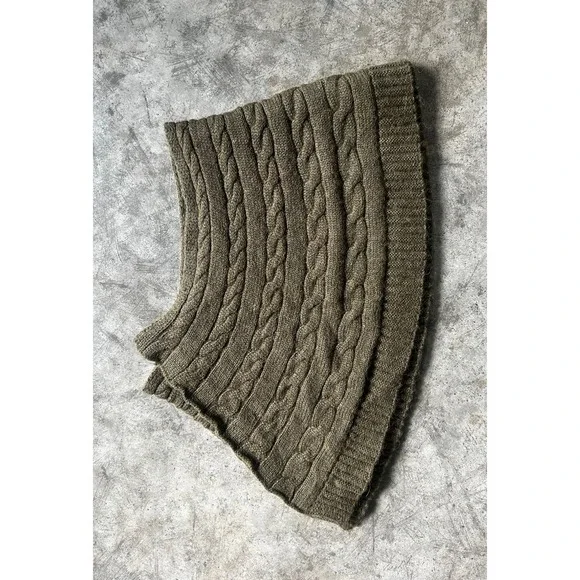 Polo Ralph Lauren Alpaca Wool Scarf Shawl Vintage Classic Ribbed Knit Army Green - Picture 1 of 7